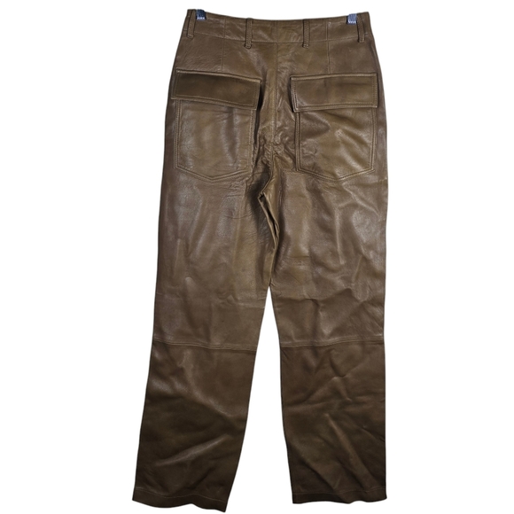 Zara Women's 100% Sheep Leather Camel Cargo Pants Straight Leg Size S - Picture 3 of 16
